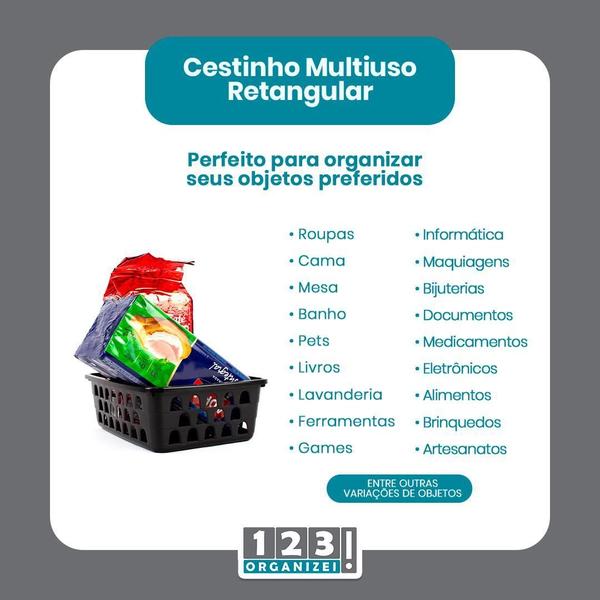 Imagem de Kit 20 Cestos Organizador Multiuso Médio 20X15,5X6,5Cm Preto