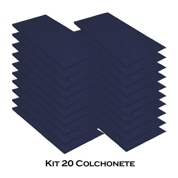 Imagem de Kit 20 Colchonete Slim 95x59cm Solteiro Para Ginástica Academia Escola Suede Azul Marinho - Ahazzo Móveis