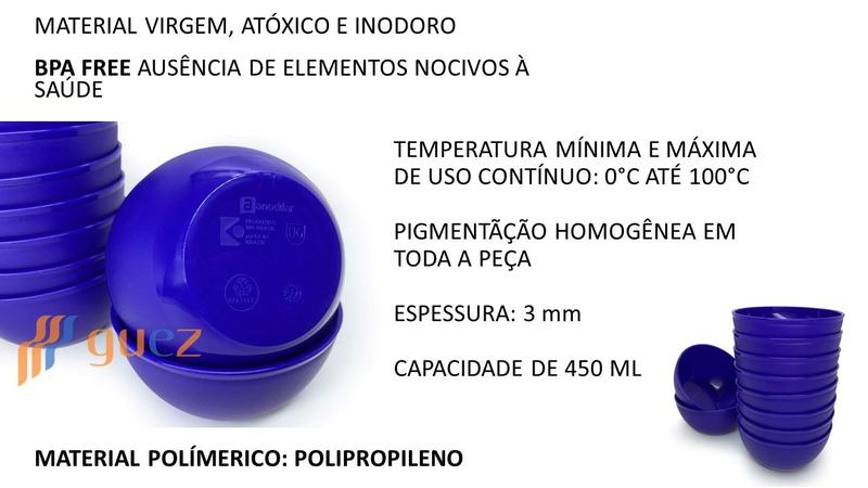 Imagem de Kit 20 cumbucas tigela escolar 450 ml em PP azul bic bowl merenda lanches