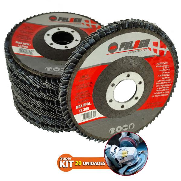 Imagem de Kit 20 Discos Flap Lixa Desbaste Lixadeira Esmerilhadeira Metal Madeira Ferro 4,1/2 115mm ALTA QUALIDADE