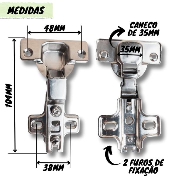 Imagem de Kit 20 Dobradiça Curva pra Armário Guarda Roupa Móveis 35mm