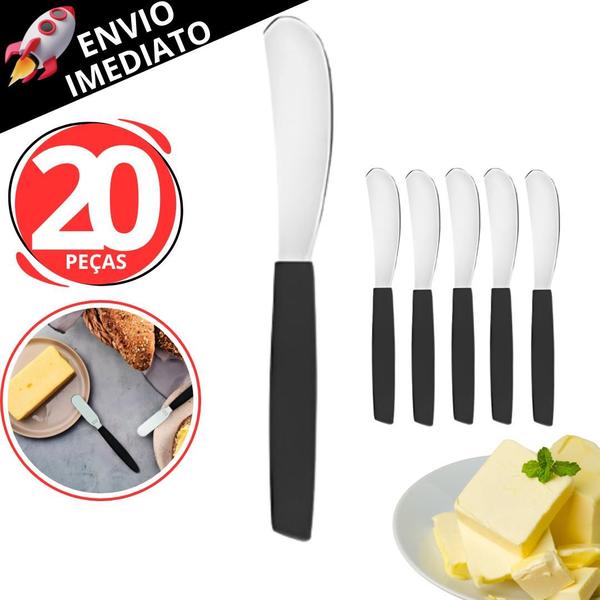 Imagem de Kit 20 Espátula em Inox Cabo de Plástico Para Manteiga Geleias Doces Mel Pães Torradas Utensílio