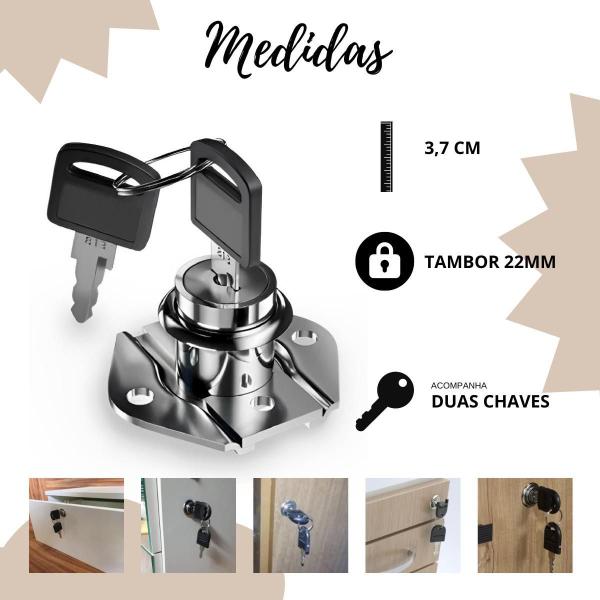 Imagem de Kit 20 Fechadura Cilindro 22Mm Gavetas Armário Mesa 2 Chaves