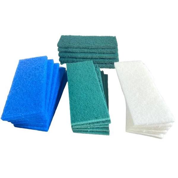 Imagem de Kit 20 Fibras Limpeza - 5 Fibras Branca + 5 Azul Para Cromados Vidros + 5 Verde Multiuso Geral + 5 Verde Pesada Crostas