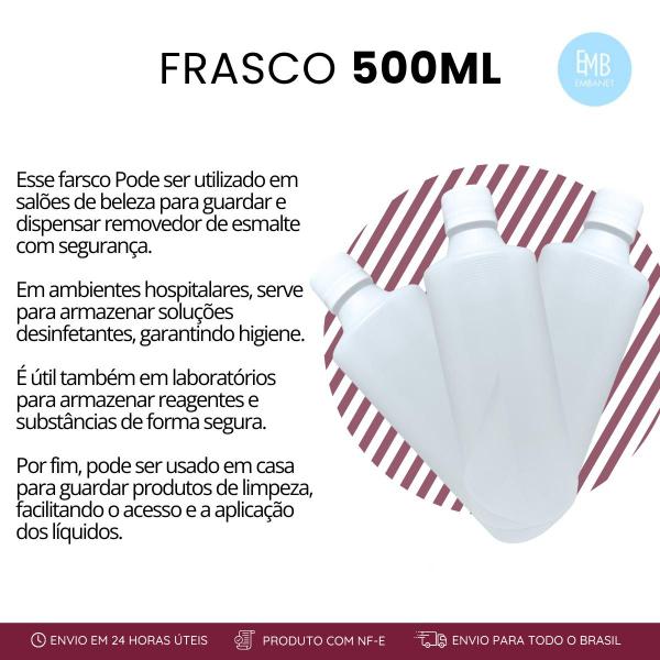 Imagem de Kit 20 Frasco Vazio Para Acetonas Com Tampa Rosca 500ml