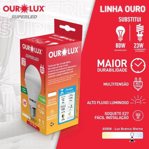 Imagem de Kit 20 Lâmpada Led Bulbo 12w Branco Frio (6500k) - Ourolux