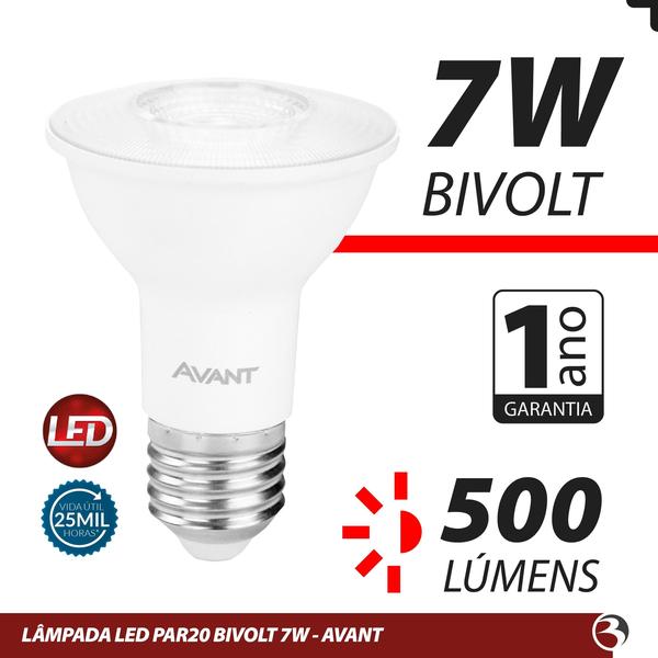 Imagem de KIT 20 Lâmpada LED PAR20 7W 4000K Bivolt Luz Neutra 40º Econômica para Casa e Comércio - Avant