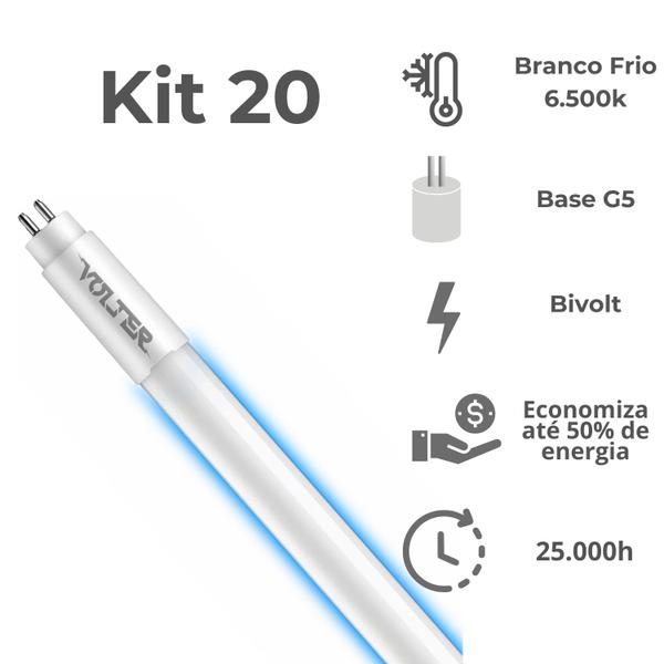 Imagem de Kit 20 Lâmpada Led Tubular Volter 9w T5 55cm G5 bivolt branco frio 6500k 950lm