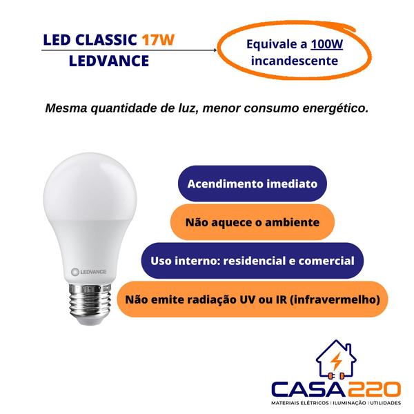 Imagem de Kit 20 Lâmpadas Led 17W E27 3.000K Luz Quente Bivolt Ledvance