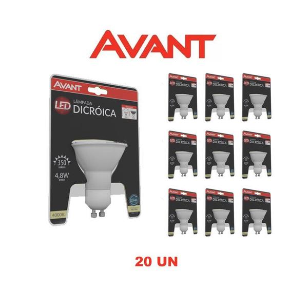 Imagem de Kit 20 Lâmpadas Led Avant Dicróica MR16 4,8W GU10 Bivolt - 4000K Neutro