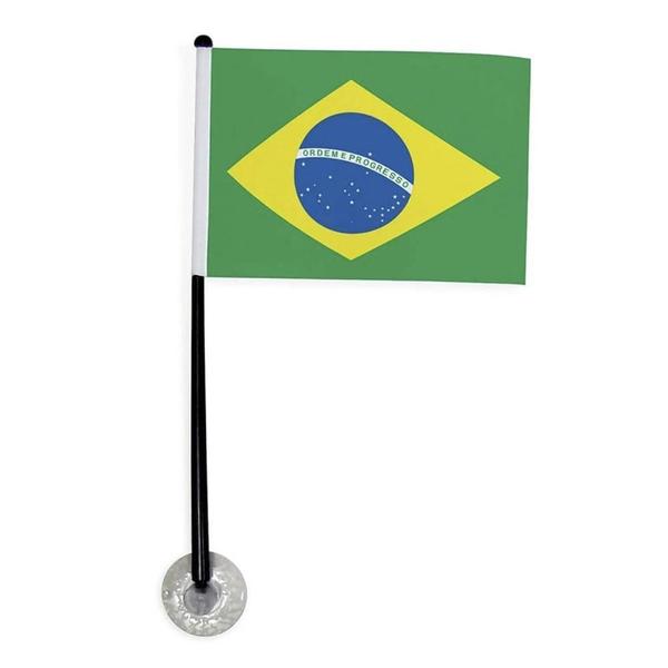 Imagem de Kit 20 Mini Haste Suporte Verde Bandeira Brasil C/Ventosa