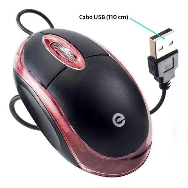 Imagem de Kit 20 Mouse Óptico Com Fio LED Vermelho USB 1000dpi Preto MS-9 Exbom