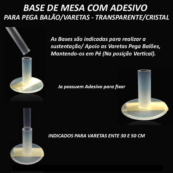 Imagem de Kit 20 Pega Balão Vareta Suporte Grande Grosso Bubble Metalizado Led Transparente 50 Cm + 20 Bases De Mesa C/Adesivo