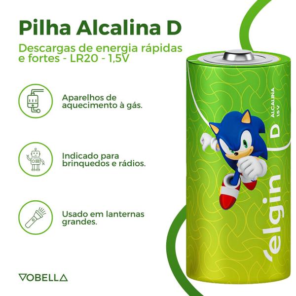 Imagem de Kit 20 Pilha Alcalina D LR20 Grande Blister 10 Cartela Elgin