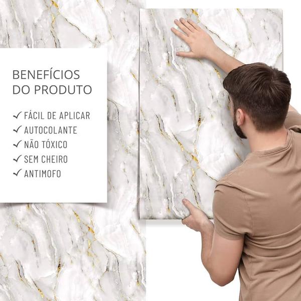 Imagem de Kit 20 Placas Painel Adesivo Vinílico 3D Revestimento Porcelanato Mármore Lavável