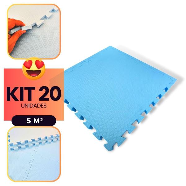 Imagem de Kit 20 Placas Tapete Infantil EVA Estilo Piso Tatame 50x50cm 10mm (5 m²) Emborrachado Crianças Bebes Exercícios c/ Encaixe + Bordas Acabamento