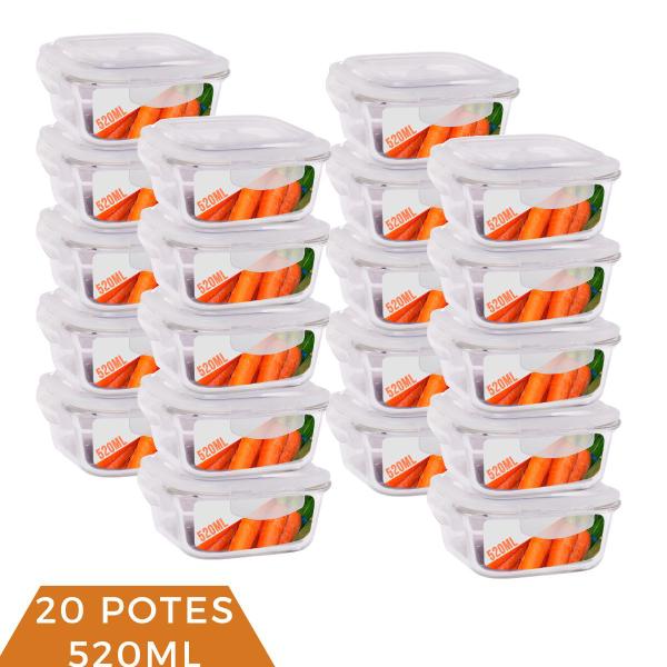 Kit 20 Pote de Vidro Hermético Mantimento Tampa 4 Travas 520ml - QUALITY HOUSE Imagem de Kit 20 Pote de Vidro Hermético Mantimento Tampa 4 Travas 520ml