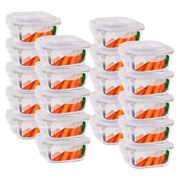 Kit 20 Pote de Vidro Hermético Mantimento Tampa 4 Travas 520ml - QUALITY HOUSE Imagem de Kit 20 Pote de Vidro Hermético Mantimento Tampa 4 Travas 520ml