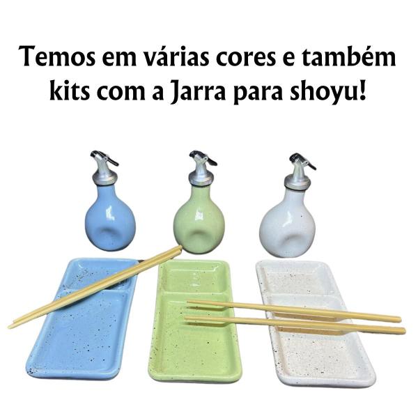 Imagem de Kit 20 Pratos Oriental Sushi com Divisória para Shoyu Porcelana Verde Comida Japonesa