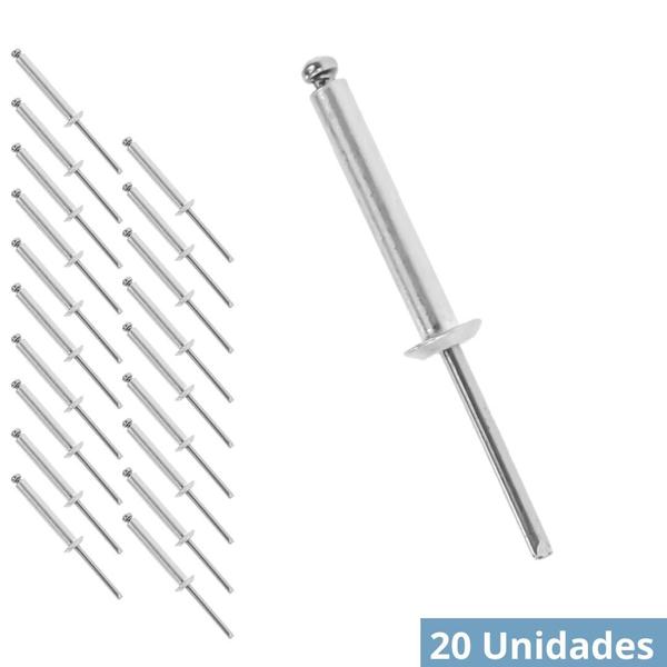 Imagem de Kit 20 Rebite Pop Repuxo 3,2X16mm De Alumínio Fixação Metal Chapa Portõe Grade Mecânica Serralheira