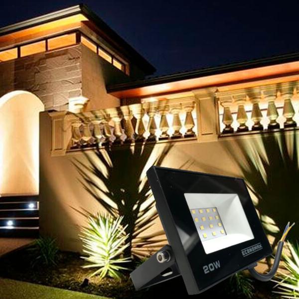 Kit 20 Refletor LED 20W Luz Branca Biv Holofote Prova Dágua - Economax Imagem de Kit 20 Refletor LED 20W Luz Branca Biv Holofote Prova Dágua