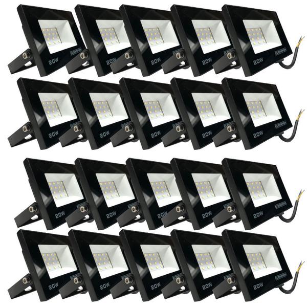 Kit 20 Refletor LED 20W Luz Branca Biv Holofote Prova Dágua - Economax Imagem de Kit 20 Refletor LED 20W Luz Branca Biv Holofote Prova Dágua