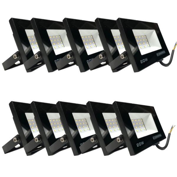 Kit 20 Refletor LED 20W Luz Branca Biv Holofote Prova Dágua - Economax Imagem de Kit 20 Refletor LED 20W Luz Branca Biv Holofote Prova Dágua