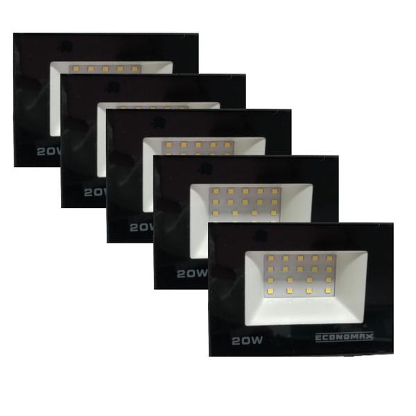 Kit 20 Refletor LED 20W Luz Branca Biv Holofote Prova Dágua - Economax Imagem de Kit 20 Refletor LED 20W Luz Branca Biv Holofote Prova Dágua