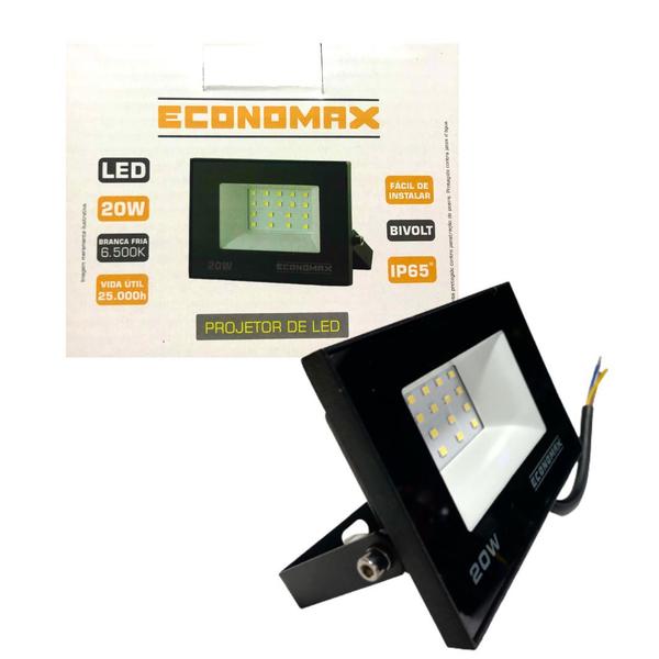Kit 20 Refletor LED 20W Luz Branca Biv Holofote Prova Dágua - Economax Imagem de Kit 20 Refletor LED 20W Luz Branca Biv Holofote Prova Dágua