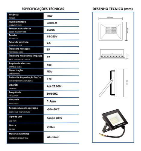 Imagem de Kit 20 Refletores Led Aluminio 50w Bivolt Ip66 6500k Preto