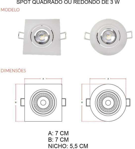 Imagem de Kit 20 Spot Led Embutir 3w Redondo 6500k Branco Frio Avant