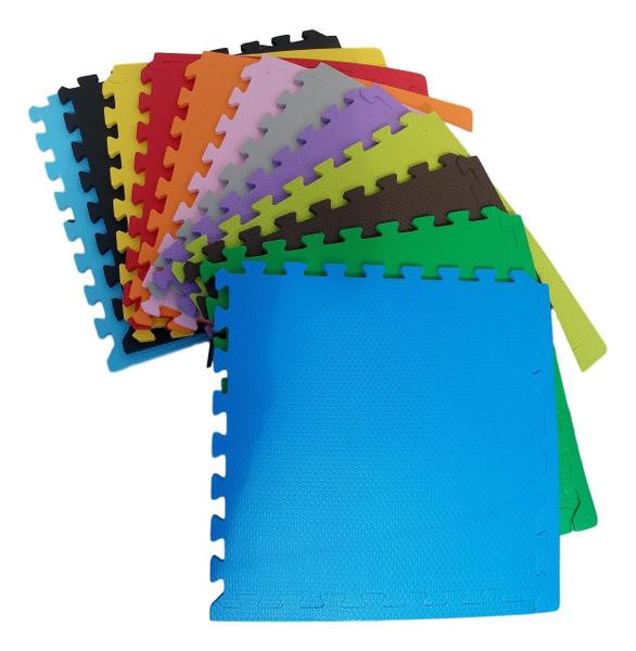 Kit 20 Tapetes Tatames Coloridos EVA 50 x 50 x 2cm com Borda Imagem de Kit 20 Tapetes Tatames Coloridos EVA 50 x 50 x 2cm com Borda