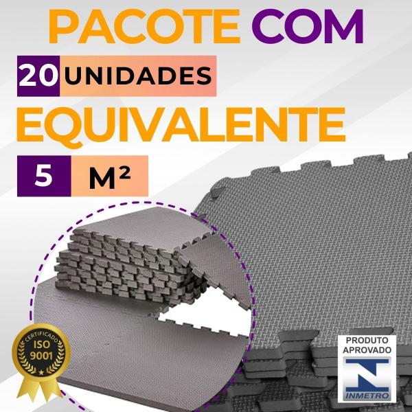 Imagem de Kit 20 Tatame EVA Preto Academia 50x50x1 Borracha Premium + Corda De Pular