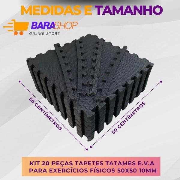 Imagem de Kit 20 Tatame EVA Preto Academia 50x50x1 Borracha Premium + Corda De Pular