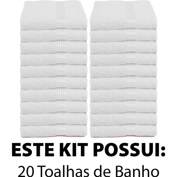 Imagem de Kit 20 Toalhas de Banho Salão Hotel Hospitalar 100% Algodão Branca Dolher