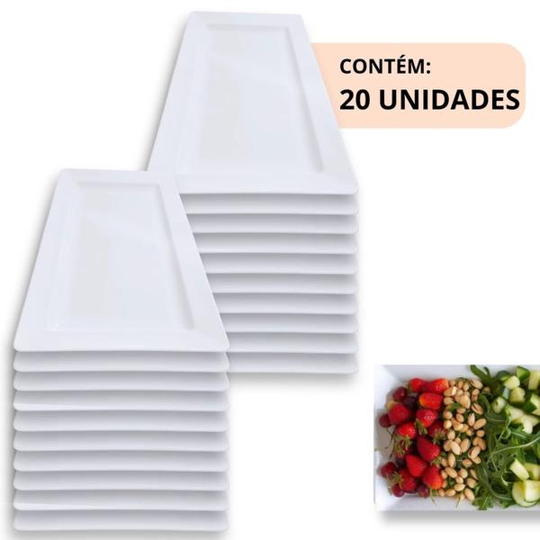 Imagem de Kit 20 Travessas 56 Cm Retangular para Buffet Restaurante Profissional Melamina Branca  Bestfer 