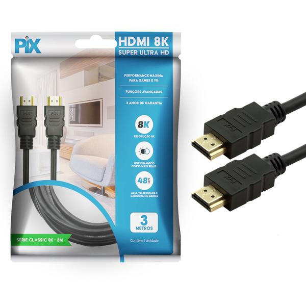 Kit 20 un - cabo hdmi 2.1 - 8k hdr 19p - 30awg - 3m - PIX Imagem de Kit 20 un - cabo hdmi 2.1 - 8k hdr 19p - 30awg - 3m
