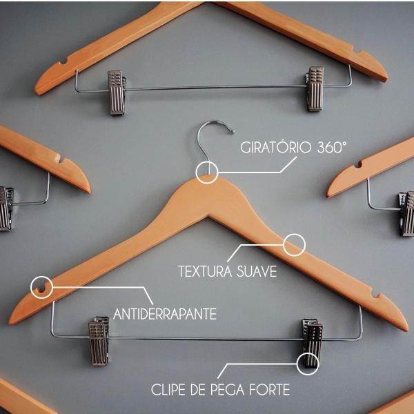 Imagem de Kit 20 Unidades Cabide de Madeira 44cm Premium com Presilha Marfim