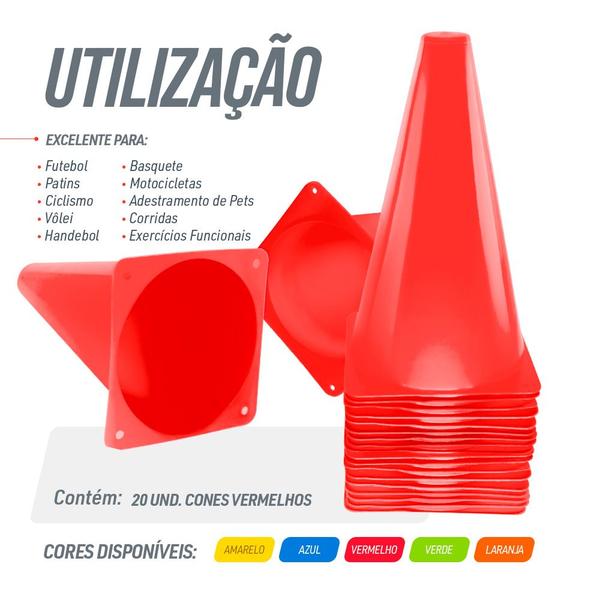 Imagem de Kit 20 Unidades Cones Agilidade 23cm Pista E Campo -Vermelho