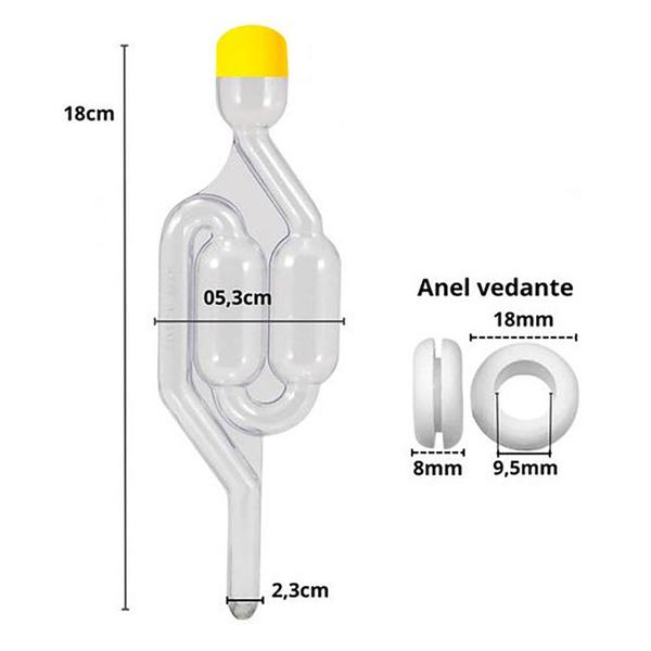 Imagem de Kit 20 Válvulas Airlock Tipo S com Anel Vedante Air Lock Para Fermentação Cerveja Kombucha Vinho