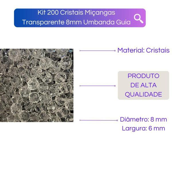 Imagem de Kit 200 Cristais Miçangas Transparente 8mm Umbanda Guia