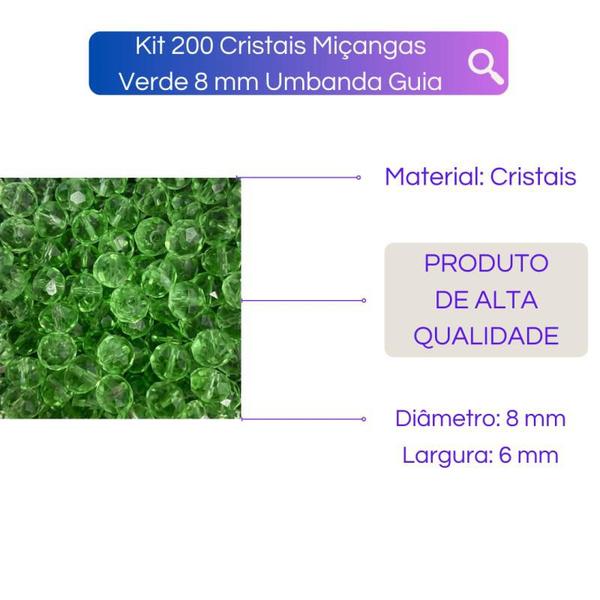 Imagem de Kit 200 Cristais Miçangas Verde 8 mm Umbanda Guia