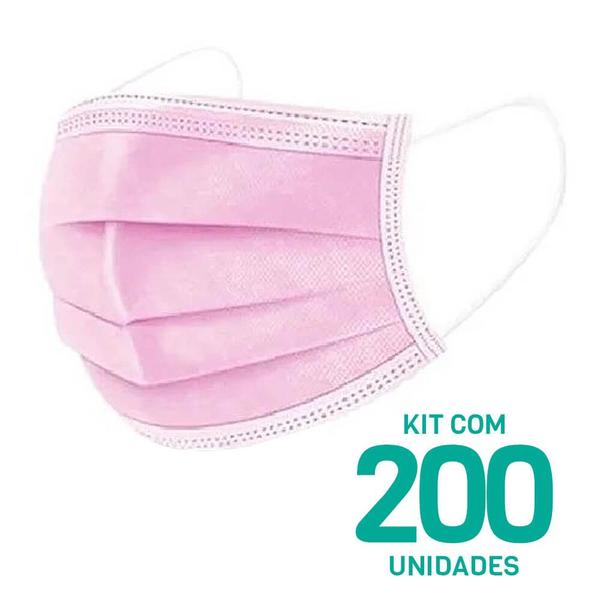 Imagem de Kit 200 Máscaras Descartáveis Adulto Tripla Camada Cor Rosa