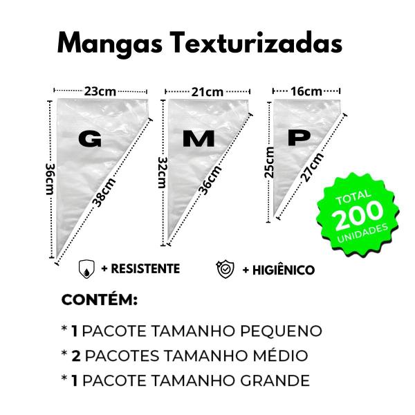 Imagem de Kit 200 Saco/Manga de Confeitar Descartável P-M-G