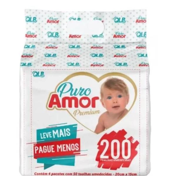 Imagem de Kit 200 Toalha / Lenços Umedecidos Premium Puro Amor Pack Com 50 Unidades Cada pacote