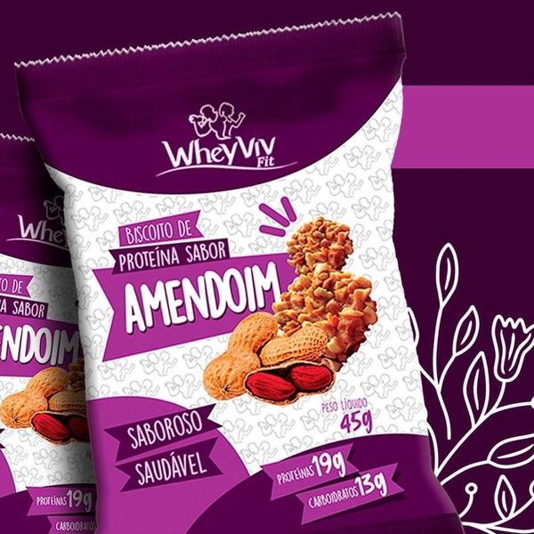 Imagem de Kit 20X Biscoito De Amendoim Fit Sem Açúcar - Wheyviv - 45G