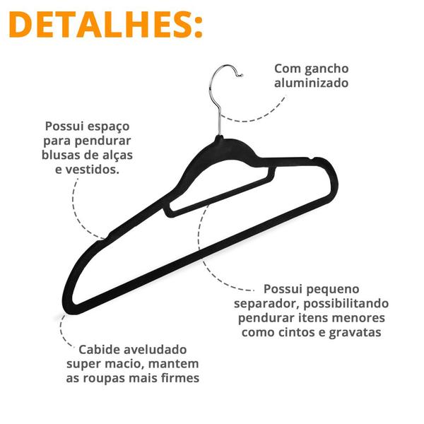 Imagem de Kit 21 Cabides Aveludados Slim Roupas Cabideiro Organizador