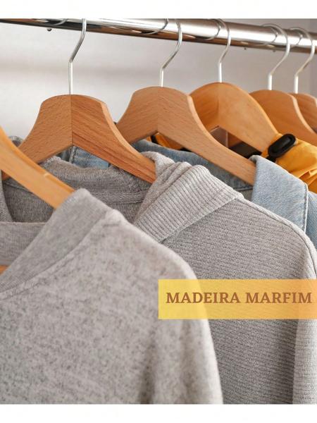 Imagem de Kit 21 Cabides de Madeira Premium Gancho Cromado Giratório 360 Para Roupas Calça Blusa Organização