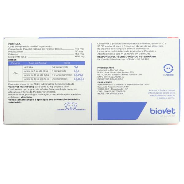 Imagem de Kit 22 Vermífugo Vermivet Plus Biovet 660mg c/ 4 Comprimidos