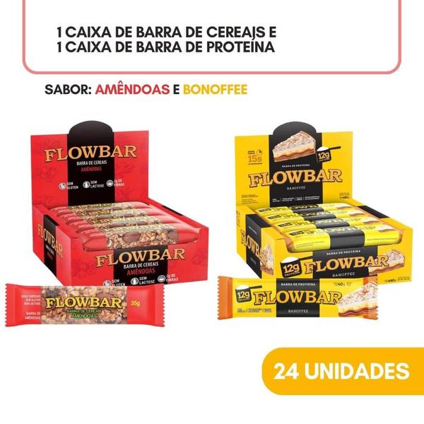 Imagem de Kit 24 Barrinhas Cereais Amêndoas/ Proteína Banoffee Flowbar